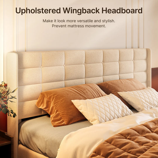 Lift up Storage Bed Frame, Upholstered Platform Bed Frame with Hydraulic Storage System and Headboard