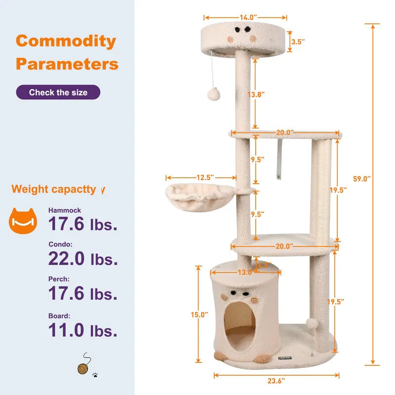 34-In Faux Fur Top Perch Cat Tree & Condo, Sage Green