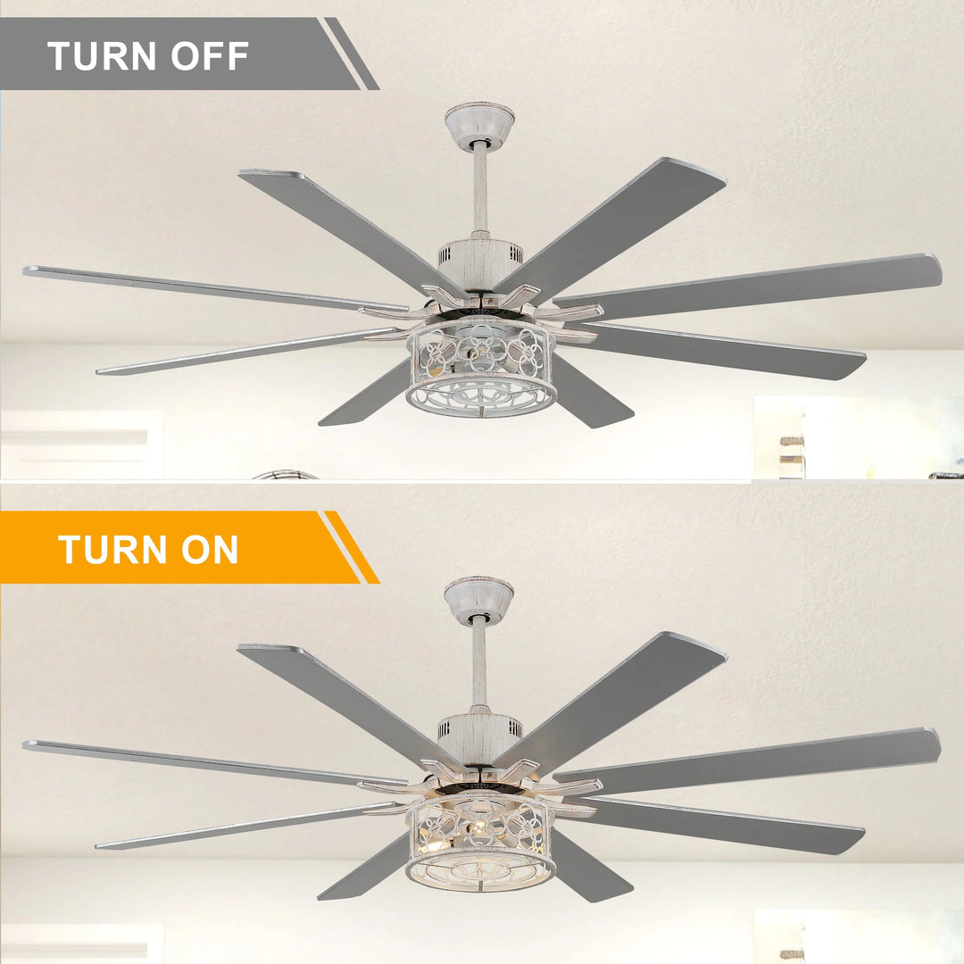 72" Rustic Large Ceiling Fan with Light and Remote 6-Speed 3-Light Farmhouse Metal Caged Black Ceiling Fan