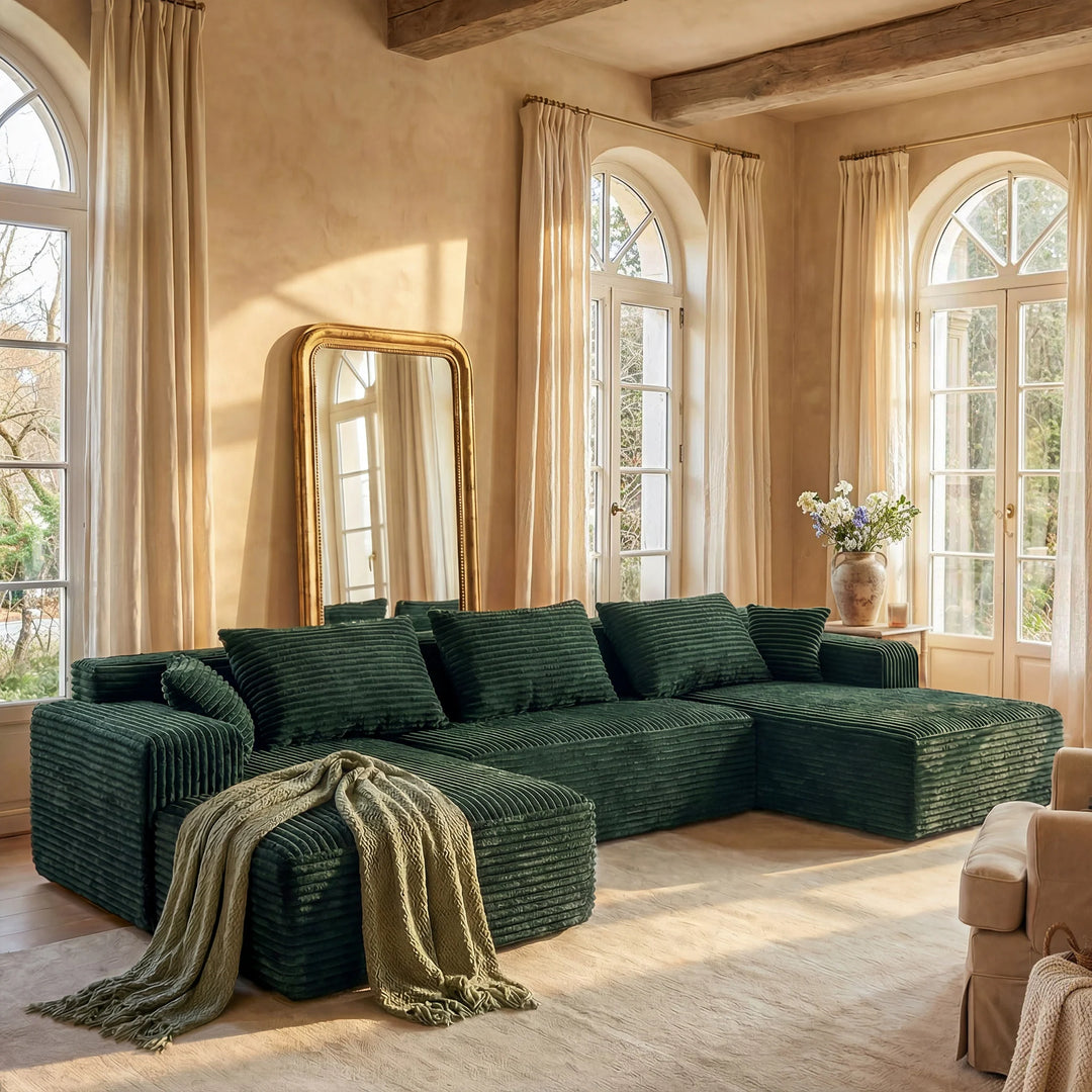 Oversized Modular Sectional Sofa, No Assembly Required, Corduroy Fabric, Deep Seat Cloud Couch with Chaise Foam Sofa