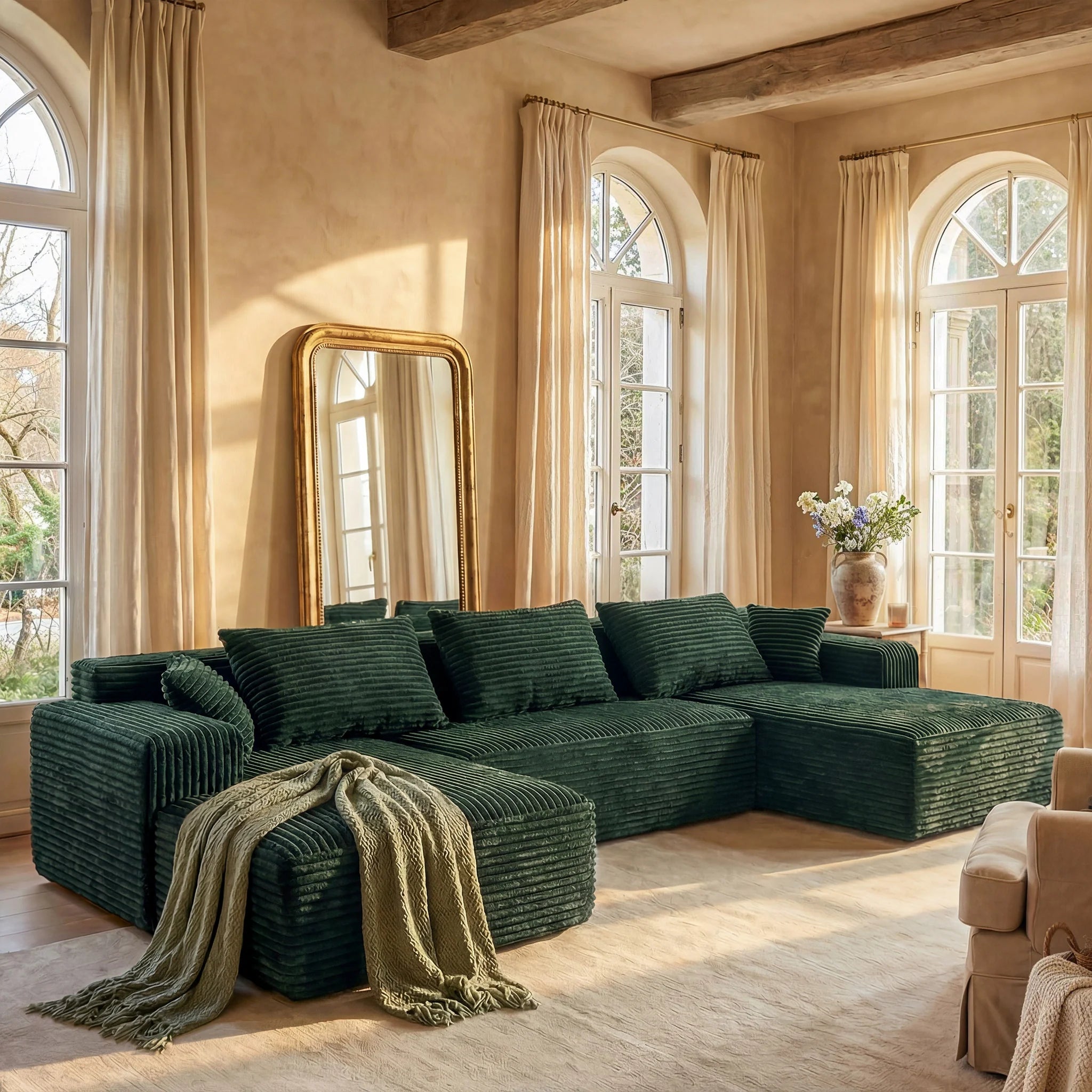 Oversized Modular Sectional Sofa, No Assembly Required, Corduroy Fabric, Deep Seat Cloud Couch with Chaise Foam Sofa
