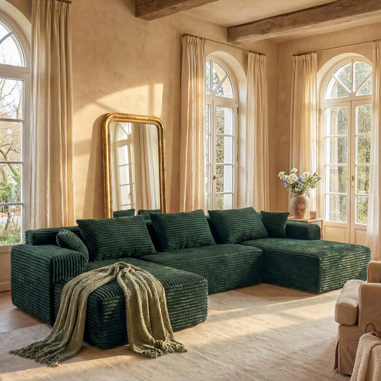 Oversized Modular Sectional Sofa, No Assembly Required, Corduroy Fabric, Deep Seat Cloud Couch with Chaise Foam Sofa