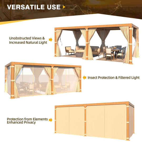 Outdoor Louvered Pergola Gazebo with Adjustable Aluminum Rainproof Roof and Pull-Down Screen