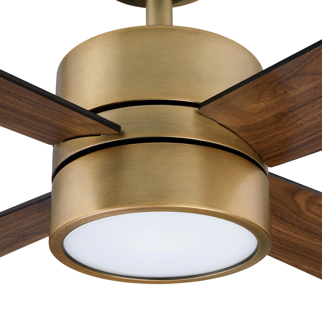 52" Antique Brass Plywood 4-Blade Indoor Ceiling Fan with Light and Remote