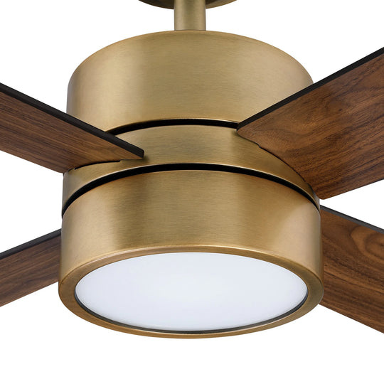 52" Antique Brass Plywood 4-Blade Indoor Ceiling Fan with Light and Remote