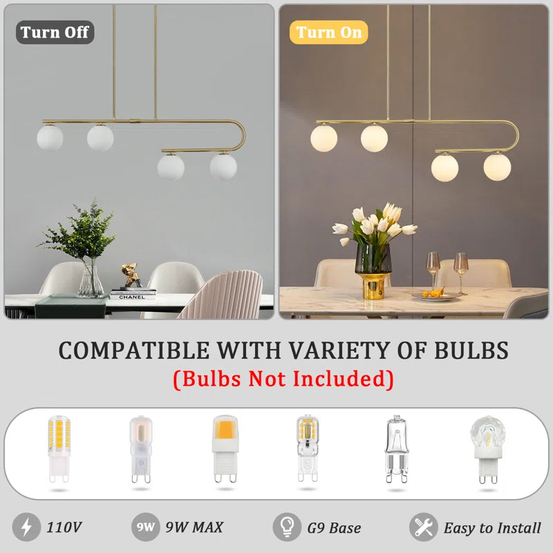 4 - Light Modern Kitchen Island Chandelier with Globe Glass Shade for Dining Room Living Room Entry