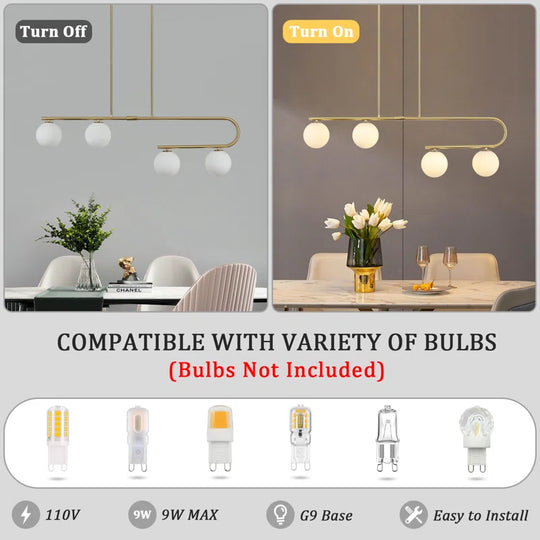 4 - Light Modern Kitchen Island Chandelier with Globe Glass Shade for Dining Room Living Room Entry
