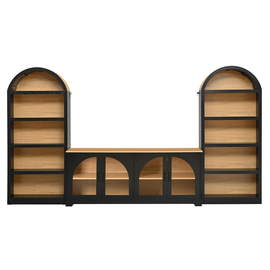 3-Piece Retro Entertainment Center for Tvs up to 70", Two-Tone Farmhouse TV Stand with Sideboard & Bookshelf