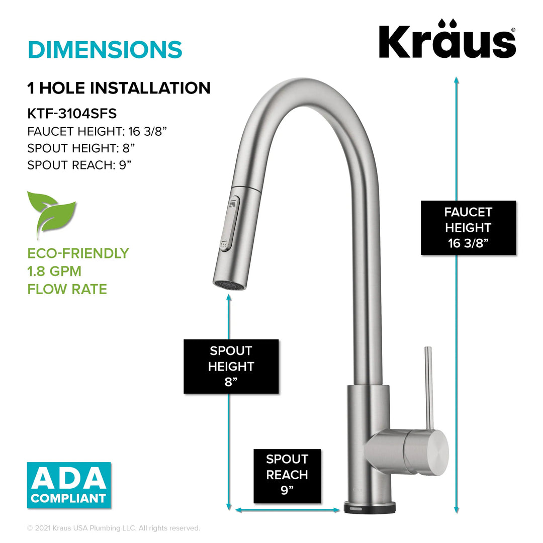2-Function 1-Handle 1-Hole Pulldown Sprayer Brass Kitchen Faucet