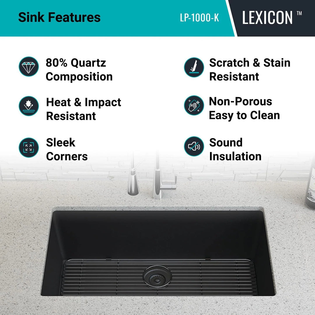 Drop-In Quartz 32 Inch Single Bowl Kitchen Sink Kit - 32"X19"