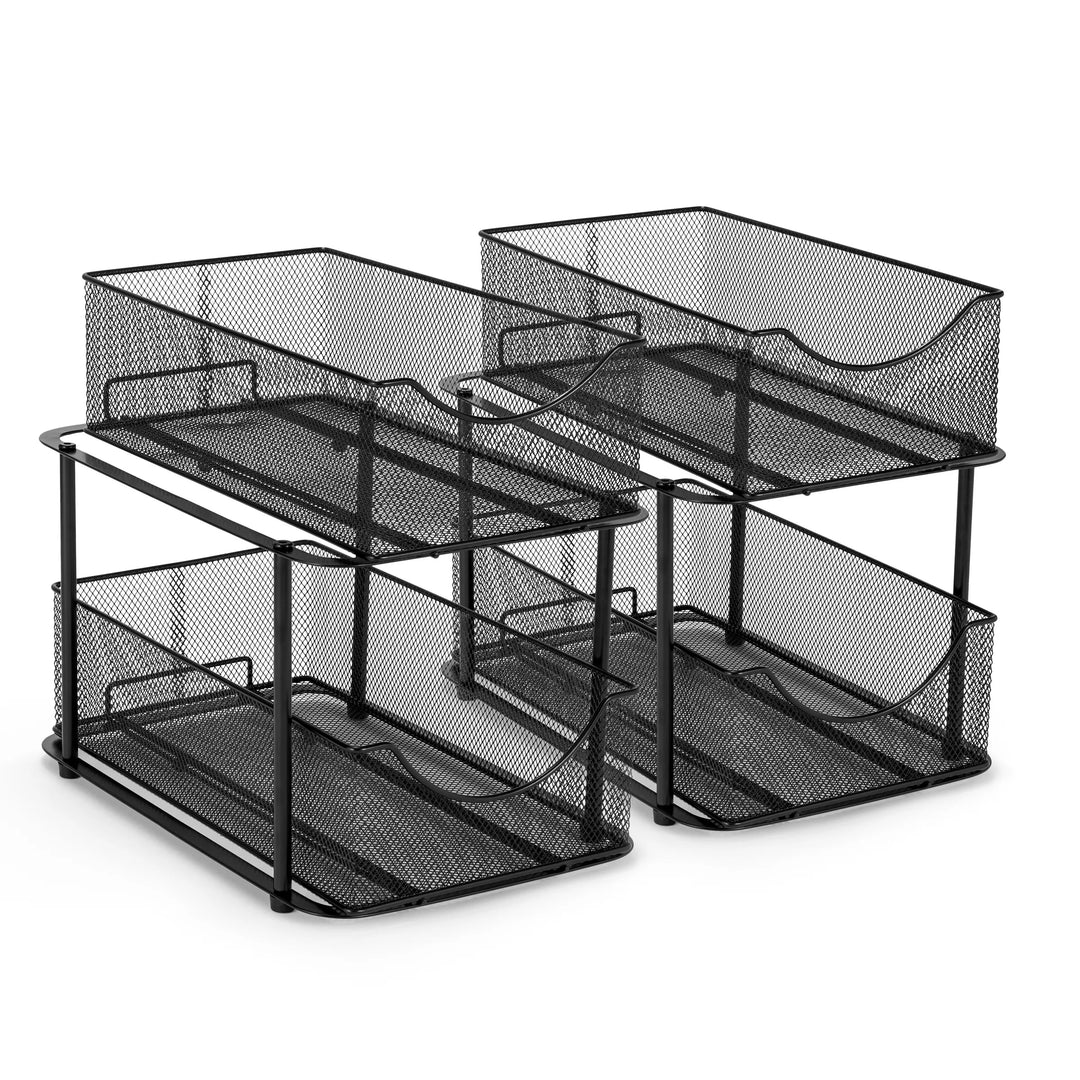 2 Tier under Sink Bathroom Organizers and Storage (2 Pack) - 14" L X 9.3" W X 12.25" H