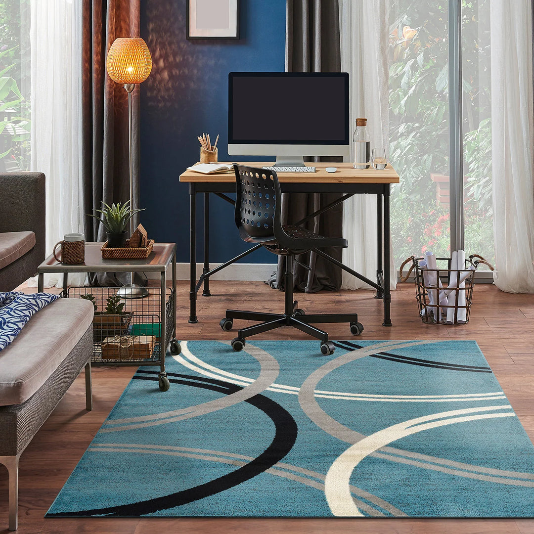 Contemporary Abstract Circles Design Area Rug