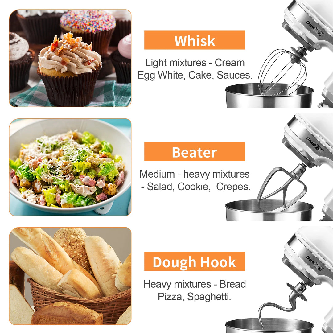 4.8QT 12-Speed Tilt-Head Electric Stand Mixer - Rotary Knob, Dough Hook/Whisk/Beater/Bowl
