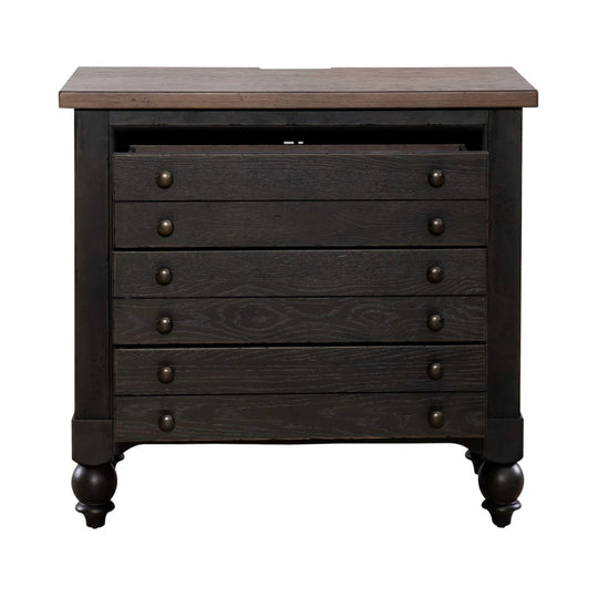 Americana Farmhouse Black Bedside Chest with Charging Station
