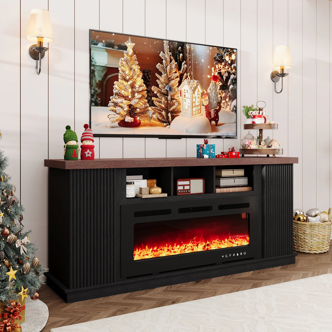 70" TV Stand with Electric Fireplace Heater, Media Entertainment Center Console for Tvs up to 80" with Storage Cabinet