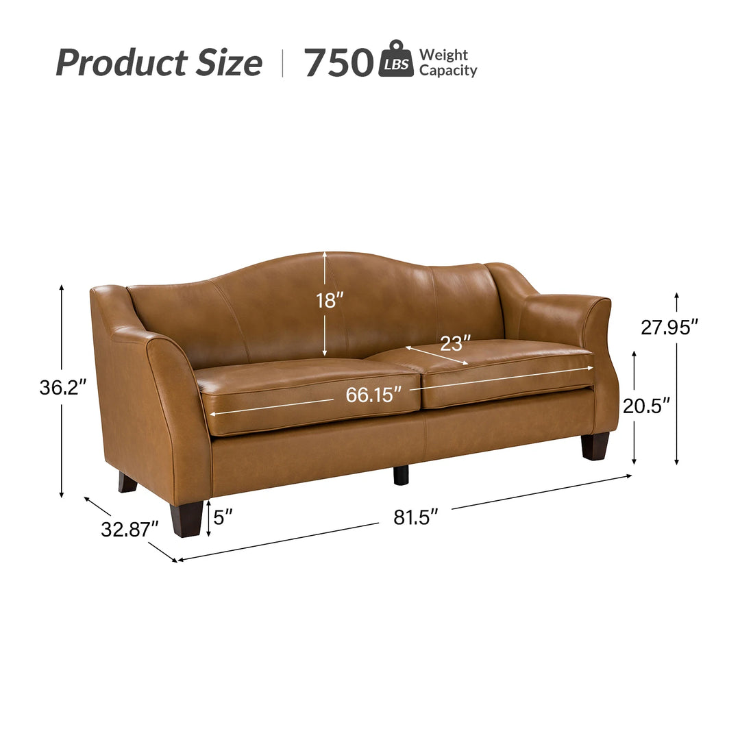Sandra 81.5" Classic Genuine Leather Sofa with Solid Wood Legs by