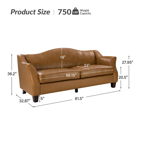 Sandra 81.5" Classic Genuine Leather Sofa with Solid Wood Legs by