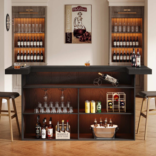 70.9" Wooden Home Bar Table with Wine Glass Holder, Pub Storage Unit Accent Table for Home Patio Basement