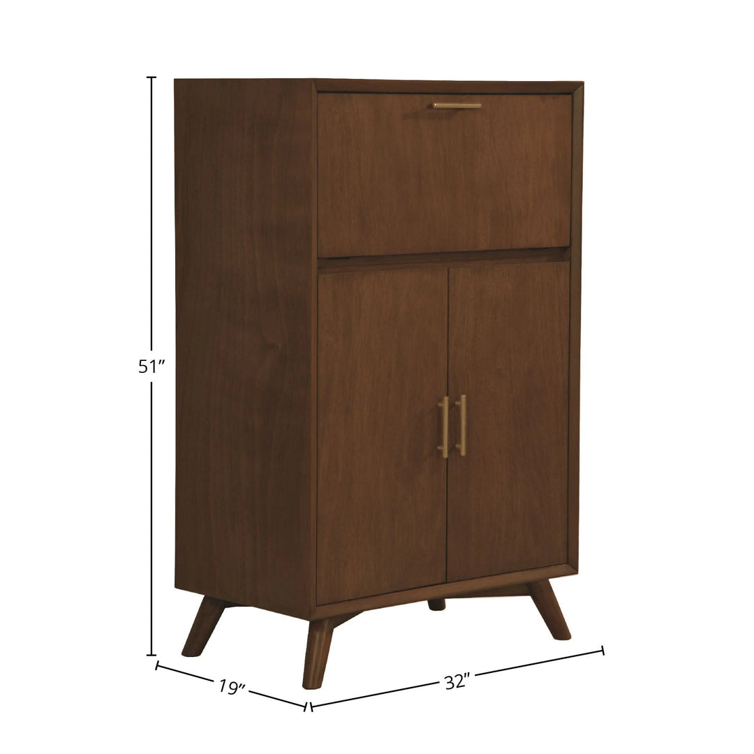 Flynn Large Bar Cabinet with Drop down Tray, Walnut