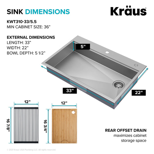 Kore Workstation Drop-In Stainless Steel Kitchen Sink