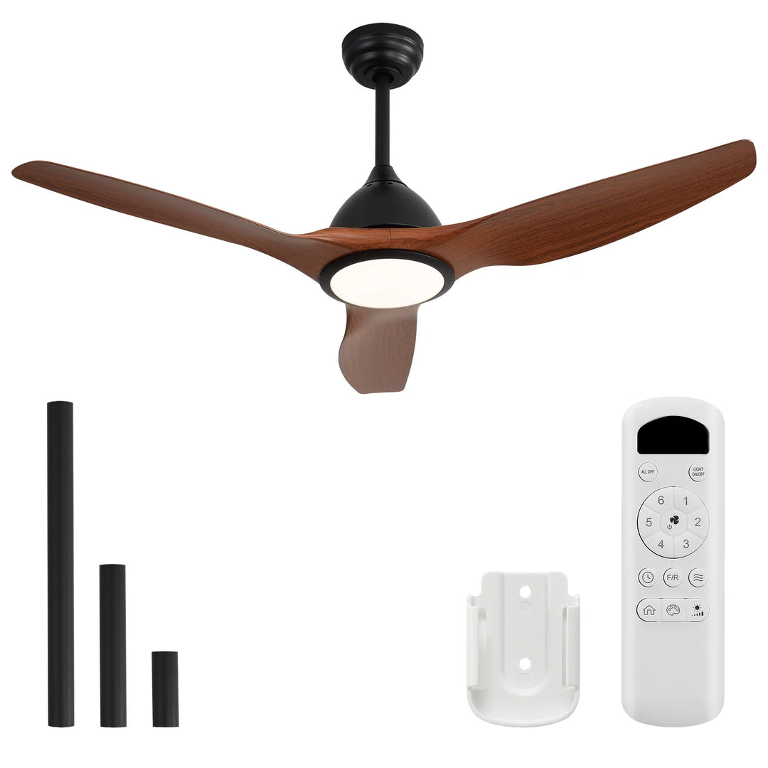 Sofucor 42"/48"/ 52"/60"Noiseless Walnut Wood Ceiling Fan with Remote Control, Integrated Light Optional