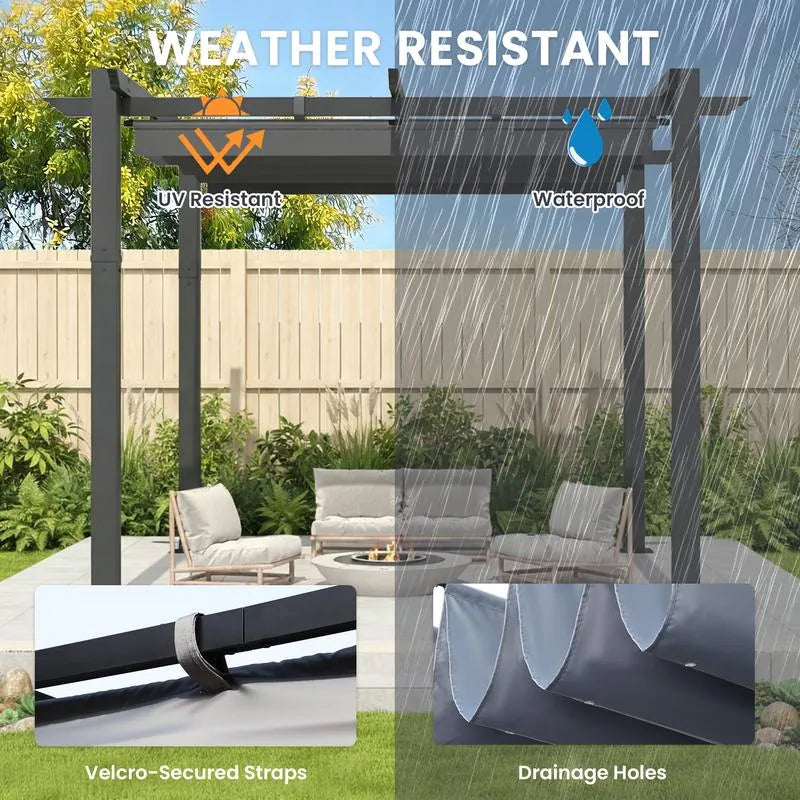 10' X 13' Outdoor Pergola with Retractable Canopy, Heavy-Duty Metal Frame and Adjustable Patio Shade Roof