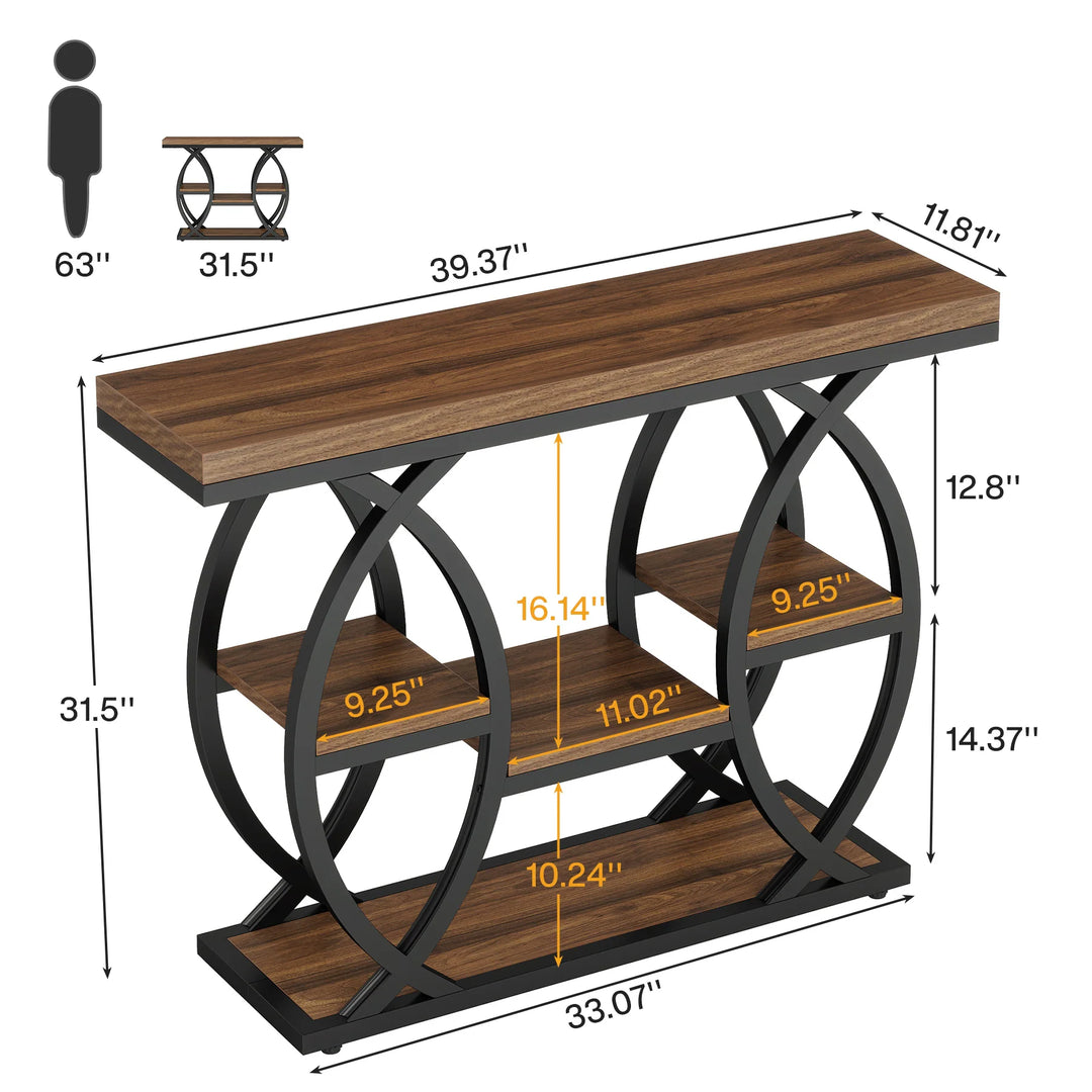 39.4" Console Table, 4-Tier Sofa Table Entryway Table for Small Spaces