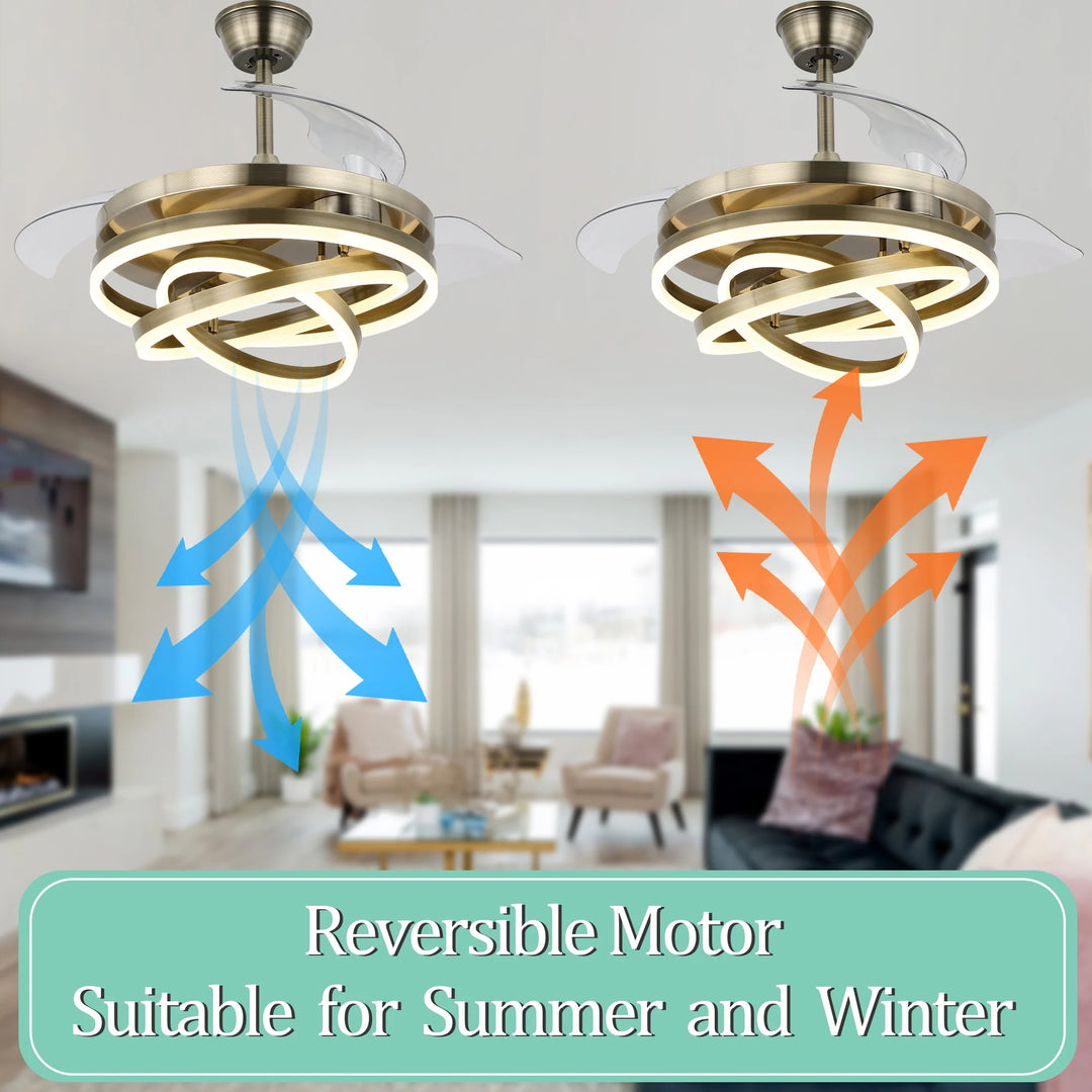 42In. DIY Shape Retractable Ceiling Fan with Lights, 6-Speed DC Motor Modern Ceiling Fan with LED Light and Remote