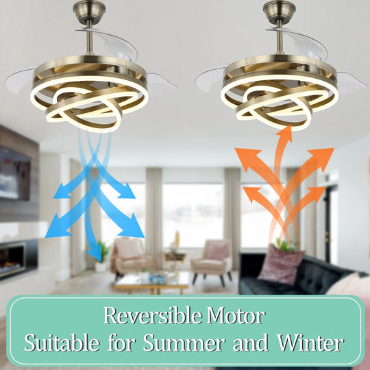 42In. DIY Shape Retractable Ceiling Fan with Lights, 6-Speed DC Motor Modern Ceiling Fan with LED Light and Remote