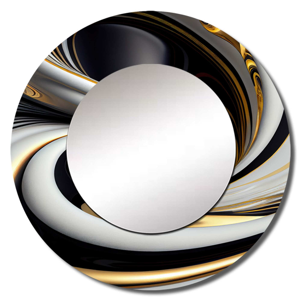 Designart "Gold Black and White Stained Glass I" Abstract Wall Mounted round Large Mirror - Modern Mirror Wall Décor