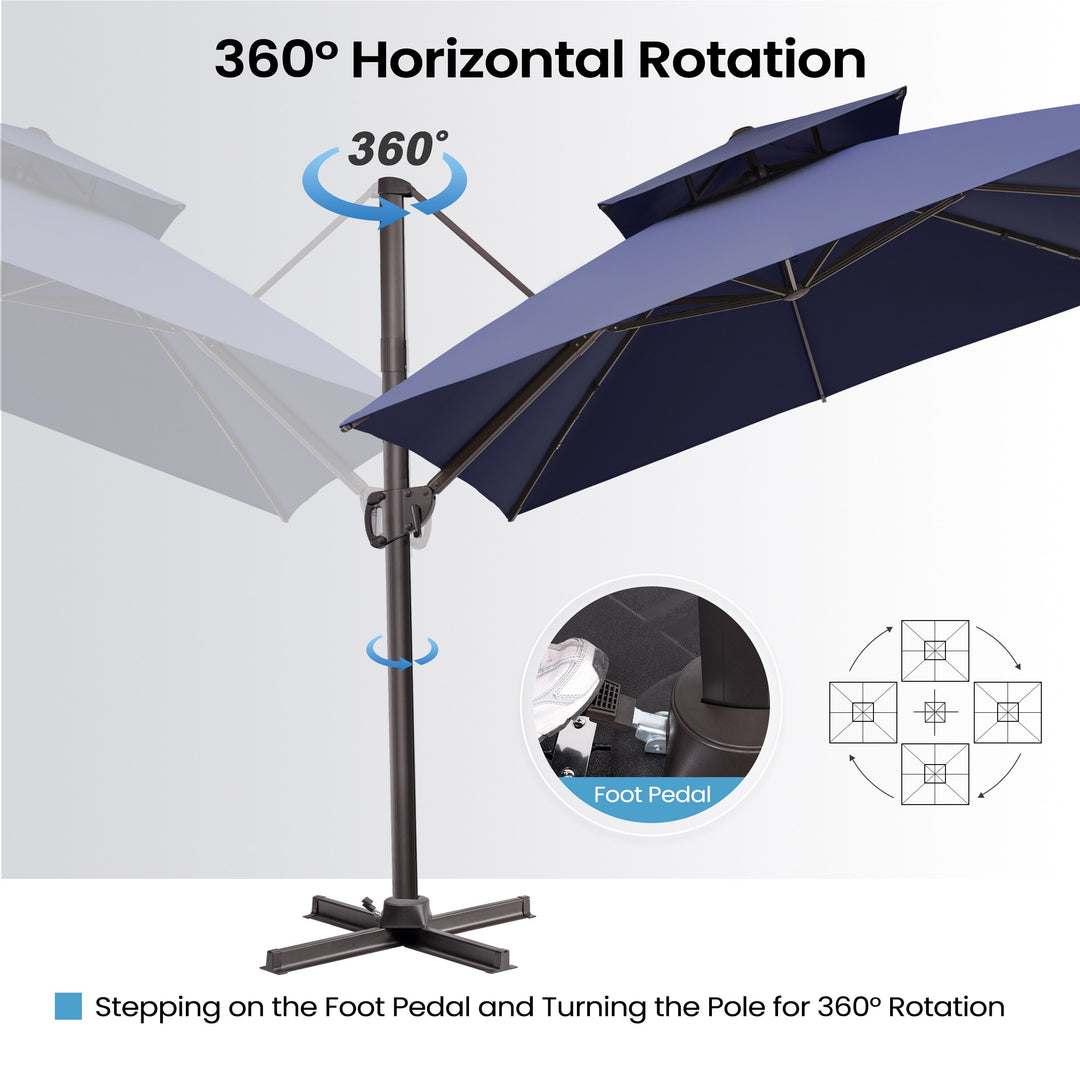 11 X 11 FT Outdoor Square Patio Cantilever Offset Umbrella with Crank and 360 Degrees Rotation