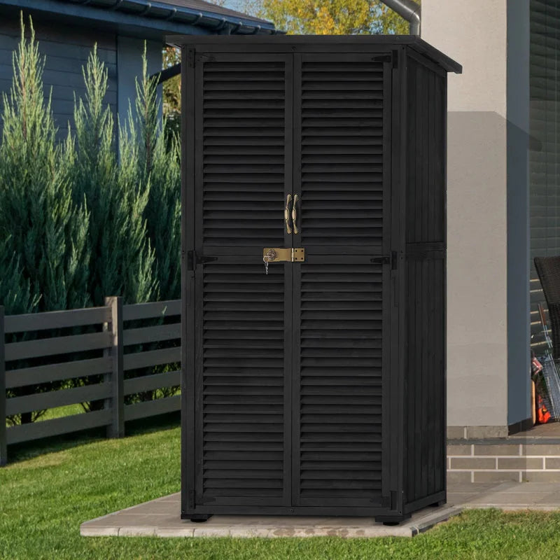 Outdoor Storage Cabinet Shed, Shuttered Doors with Lock, Wooden 0709 / 0808 / 1900