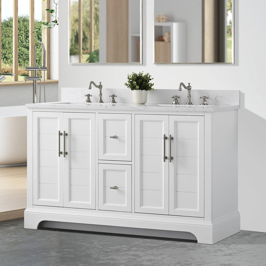 54" Double Sink Bathroom Vanity with Top & Backsplash