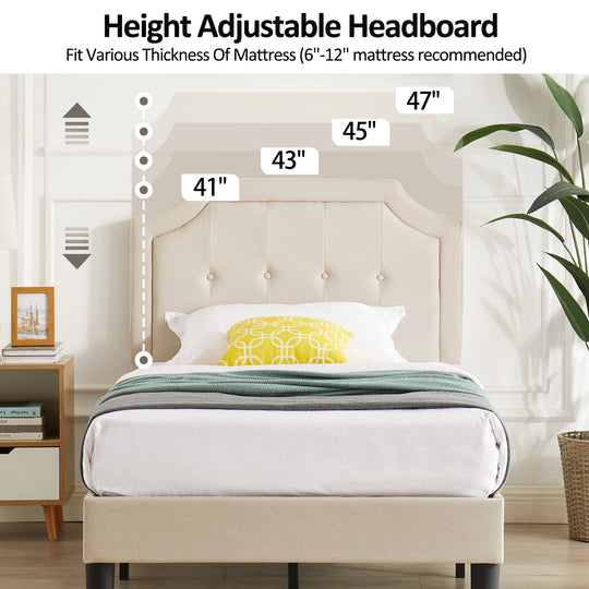 Javlergo Modern Upholstered Bed Frame with Height Adjustable Headboard Heavy-Duty Frame No Box Spring Needed
