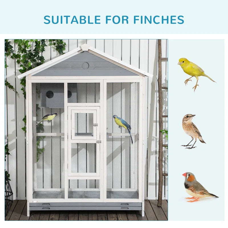 Demareo 64.5" Wood Pointed Top Floor Bird Cage with Stand