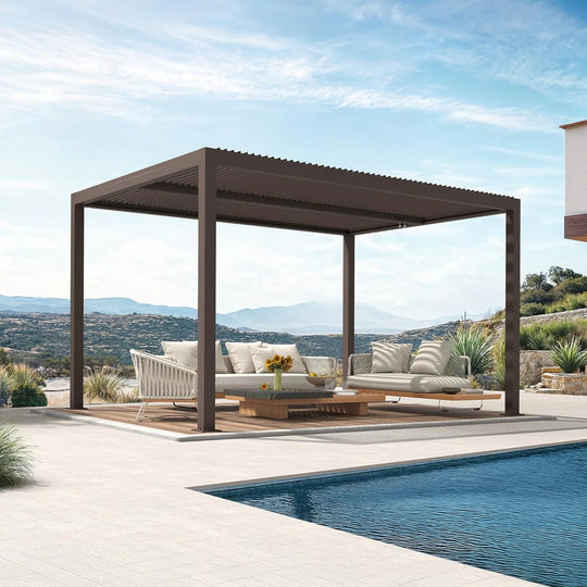 Bronze Louvered Pergola with Adjustable Roof for Deck Backyard Garden Hardtop Gazebo