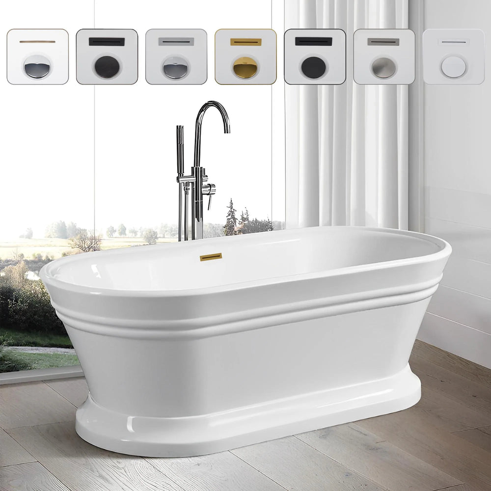 59" Freestanding Acrylic Soaking Bathtub with Overflow & Pop-Up Drain