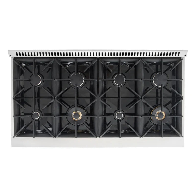 48 In. Vista Collection 5.5 Cu. Ft. Double Oven Gas Range, 8 Italian Burners, LED Panel, Cast Iron Grates, Stainless Steel