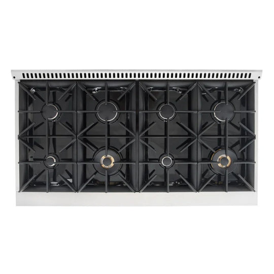48 In. Vista Collection 5.5 Cu. Ft. Double Oven Gas Range, 8 Italian Burners, LED Panel, Cast Iron Grates, Stainless Steel