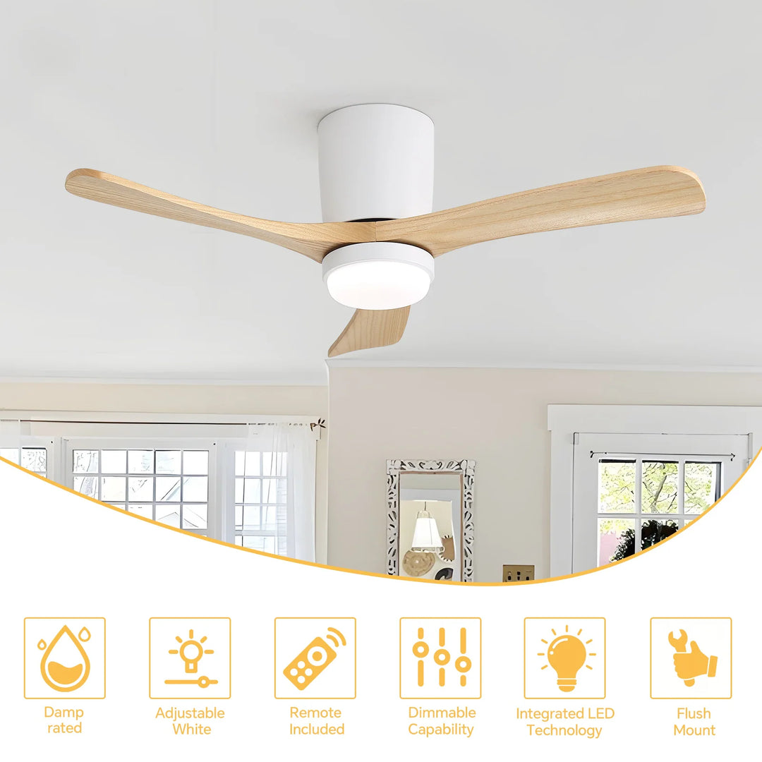 Sofucor 42"/48"/ 52"/60"Noiseless Walnut Wood Ceiling Fan with Remote Control, Integrated Light Optional