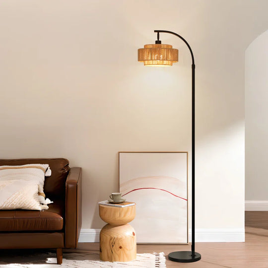 Aarzo 69.6" Arched Rattan Floor Lamp with LED Light and Remote Control