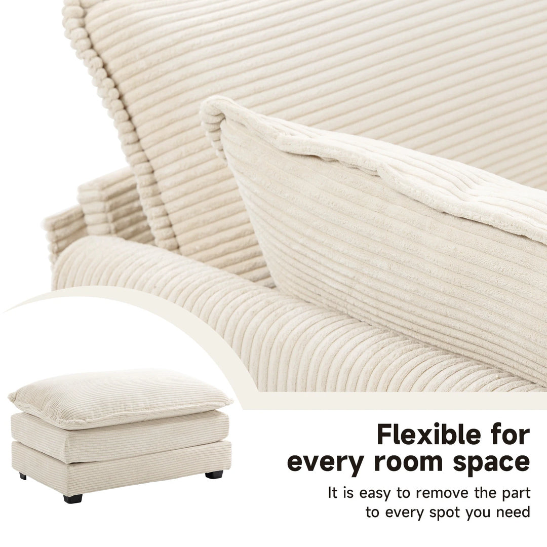 Corduroy Sectional Sofa with Removable Ottomans & Ultra-Soft Cushions for Living Room & Bedroom