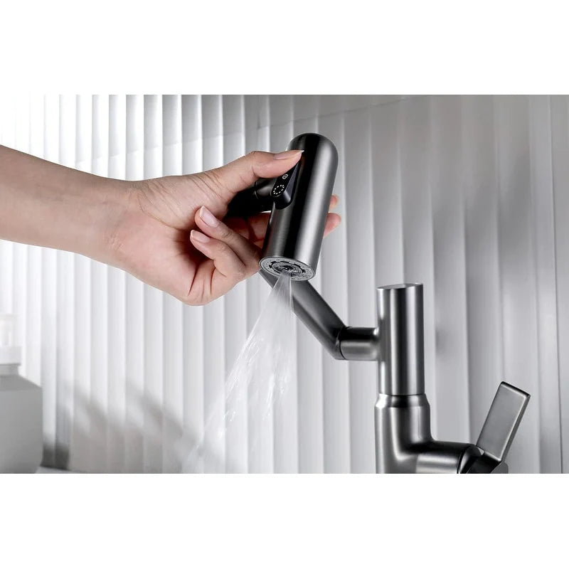 Rotatable Bathroom Faucet with Temperature Display in Fahrenheit (Batteries-Free), BF2204