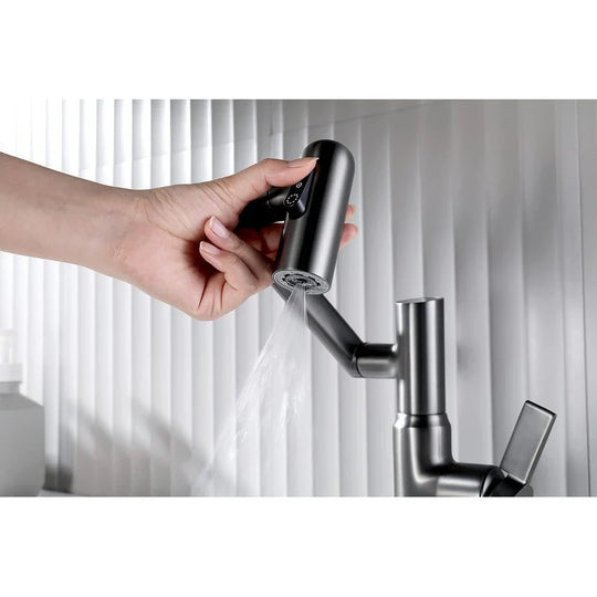 Rotatable Bathroom Faucet with Temperature Display in Fahrenheit (Batteries-Free), BF2204
