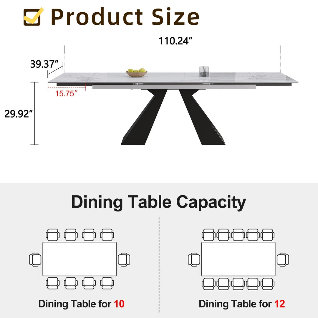 Minimalism Extendable Rectangular Sintered Stone Double Pedestal Dining Table Seat for 8-12 - 110.24"
