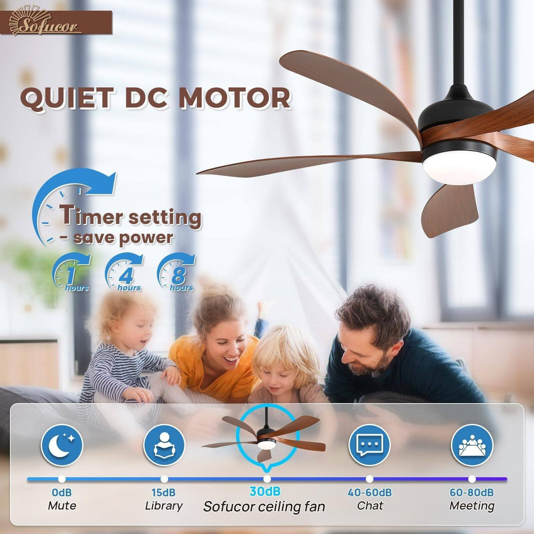 Sofucor 45/52 Inch Ceiling Fan with Remote & Lights Quiet DC Motor 5 Blade High CFM Modern Fan