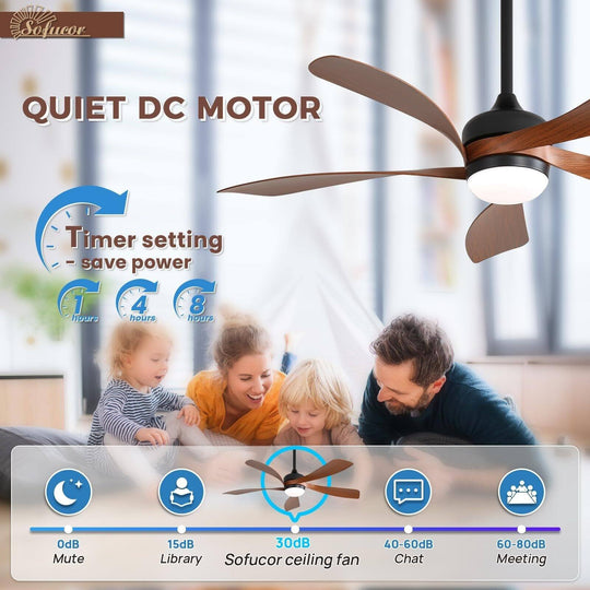 Sofucor 45/52 Inch Ceiling Fan with Remote & Lights Quiet DC Motor 5 Blade High CFM Modern Fan