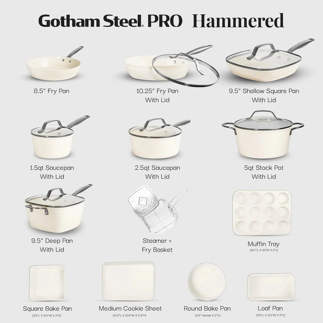 Pro Hammered 20 Piece Ceramic Nonstick Induction Cookware and Bakeware Pots and Pans Set