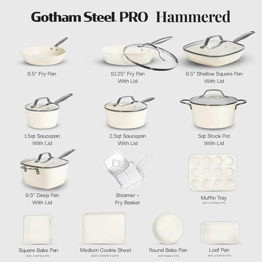 Pro Hammered 20 Piece Ceramic Nonstick Induction Cookware and Bakeware Pots and Pans Set