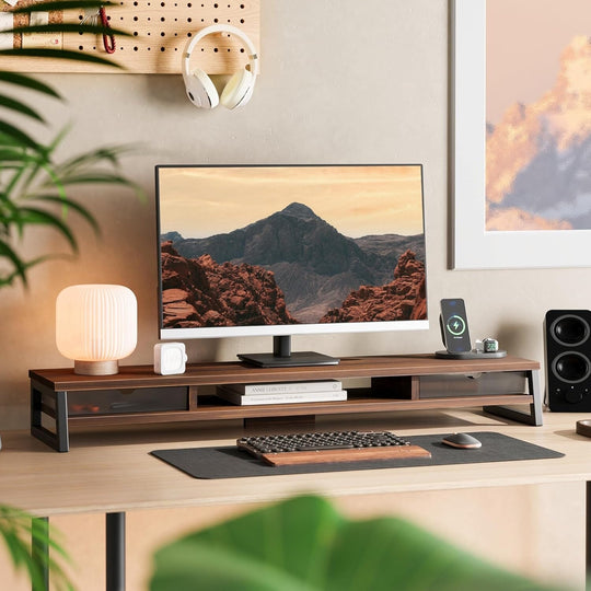 Fenge Dual Monitor Stand Riser for Desk, 42.5In Large Monitor Stand for 2 Monitor - 42.5X9.2X5.4 Inches